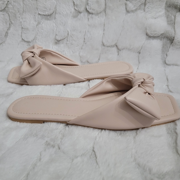 Coutgo Womens Nude Size 11 Open Toe Bow Strap Slide Sandals - Picture 10 of 11